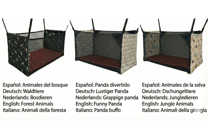 Nieuwe motieven 2026 stoffen babybed van